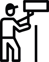 Black Line Icon Of Man Painting Wall With Roller   (2)