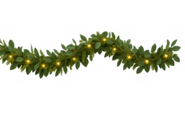 Christmas garland with lights hanging on transparent background