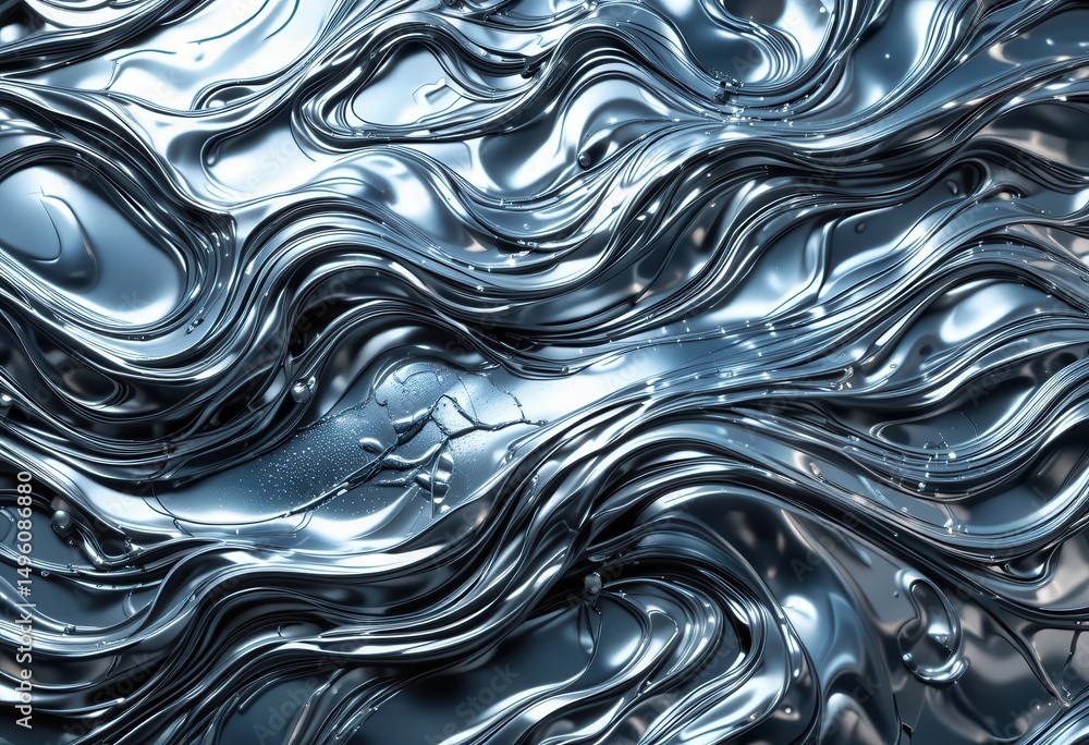 Poster flowing silver liquid creates mesmerizing patterns in a dynamic display of texture and movement
