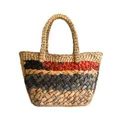 Bohemian Straw Tote Bag with Artistic Woven Pattern Isolated on Transparent Background