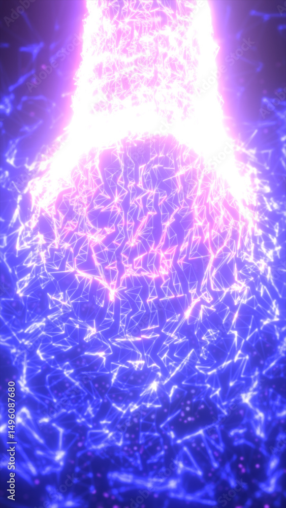 Poster vibrant violet and blue light grid forming an abstract digital network of glowing triangular connect