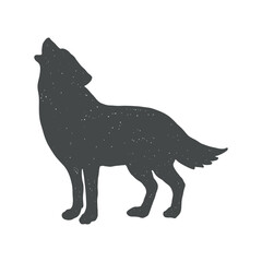 Logo, emblem of a howling wolf. Graphic illustration. Black and white hand drawn vector image