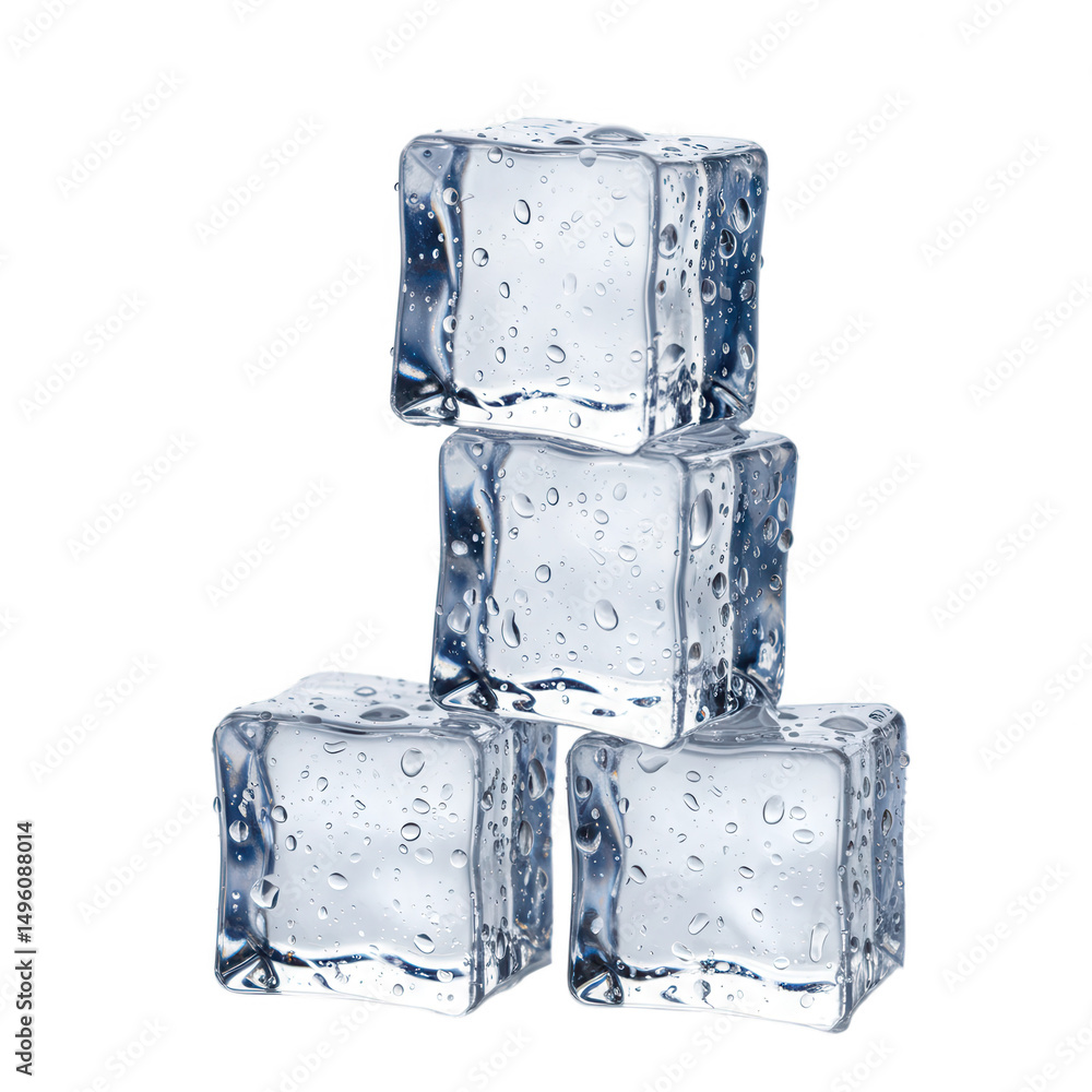 Poster stack of wet ice cubes isolated on transparent background