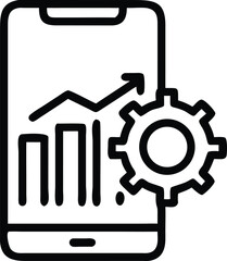 Black Line Icon Of Smartphone With Gear And Analyt