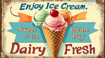 Delicious ice cream in a waffle cone.