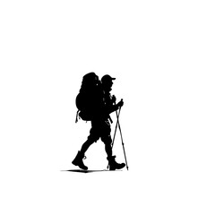 Fototapeta premium Hiker Silhouette Icon - Minimalist Trekking Pictogram 