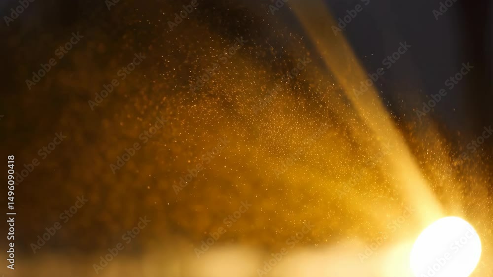Poster a mesmerizing display of particles suspended in space, illuminated by a golden light creating abstra