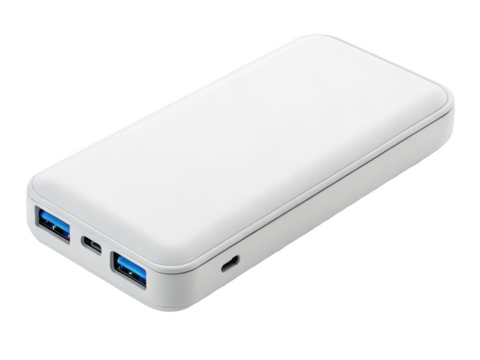A white power bank view isolated on transparent background