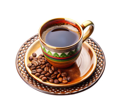 ethiopian buna coffee served in a jebena set isolated on transparent background, PNG Image