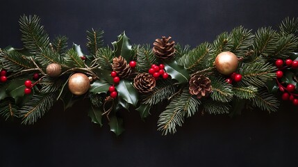 Festive garland of greenery and ornaments.