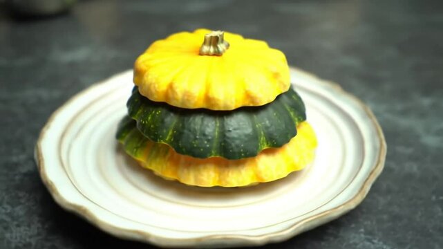 Tower Of Colorful Pattypan Squashes On A Plate For Culinary Presentation