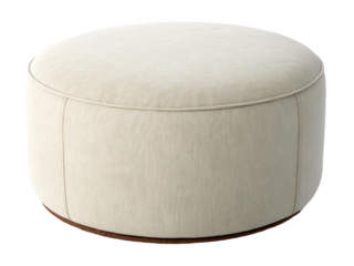 A round ottoman in cream isolated on transparent background