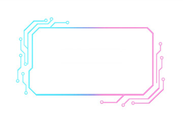 Neon pink and blue circuit board creating rectangular tech frame, highlighting digital connectivity against transparent backdrop