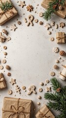 Festive flat lay with wooden toys gifts and room for text Ideal for holiday concepts and rustic themes