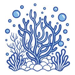 Blue Line Art Of Underwater Bubbles Around Coral O (1)