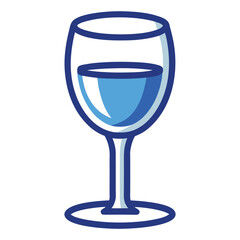 Blue Line Art Of Wine Glass With Drink On White Ba