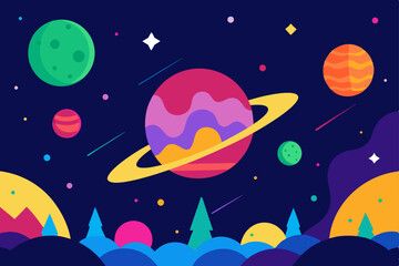 Naklejka premium Enchanting Magical Nature Universe Dreamscape Wallpaper Vector Illustration Background