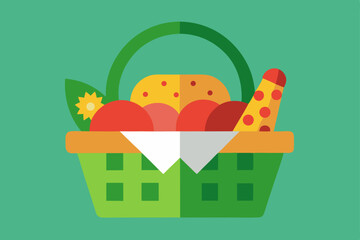 Fototapeta premium Charming Picnic Basket Filled with Fresh Summer Snacks Vector Illustration Background