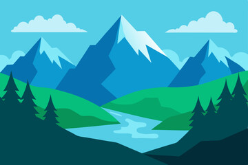 Breathtaking Scenic Mountain Valley Panorama View in 4K Vector Illustration Background