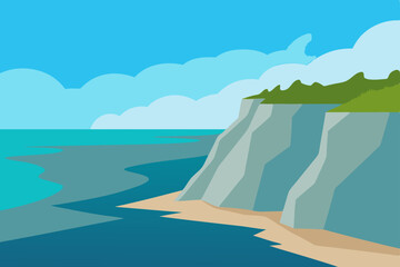 Breathtaking Coastal Cliff View with Azure Clear Water Vector Illustration Background