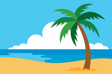 Fototapeta premium Tropical Paradise Beach with Swaying Palm Trees Offering Shade Vector Illustration Background