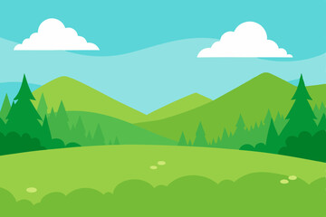 Obraz premium Serene Tranquil Green Meadow Nature Landscape Background Vector Illustration Background