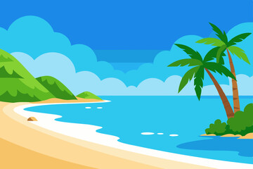 Fototapeta premium Idyllic Tropical Beach with Crystal Clear Azure Water in 4K Vector Illustration Background