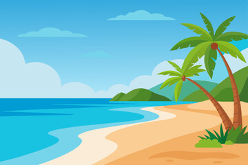 Fototapeta premium Stunning Tropical Ocean View with Pristine Sandy Shoreline Vector Illustration Background
