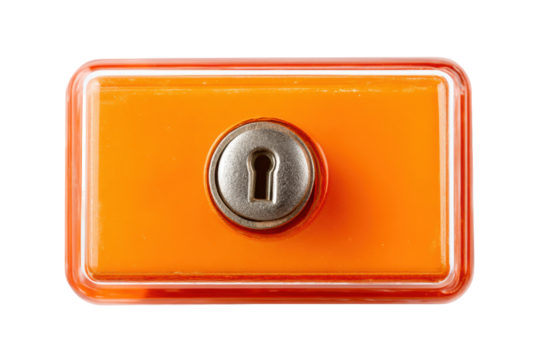 PNG Orange lock box with secure metal keyhole on black background