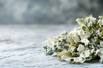 Dried Icelandic lichen, also known as Cetraria islandica, displayed on a rustic surface.