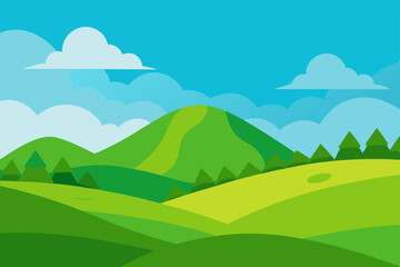 Obraz premium Picturesque Rolling Green Hills Landscape Scenic Background Vector Illustration Background