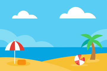 Obraz premium Fun Summer Holiday Beach Scene Vector Background Illustration Vector Illustration Background