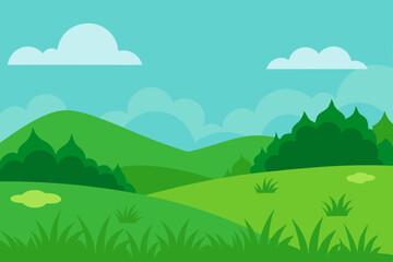 Fototapeta premium Serene Tranquil Green Meadow Nature Landscape Background Vector Illustration Background