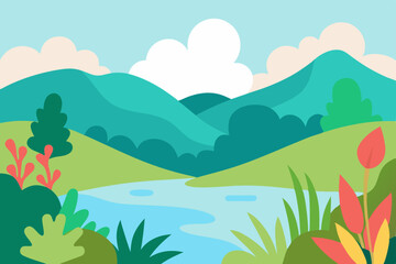 Obraz premium Artistic Watercolor Painting of Peaceful Nature Scene Wallpaper Vector Illustration Background