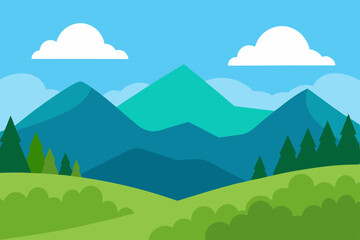 Simple Flat Design Nature Landscape Background with Rolling Hills Vector Illustration Background