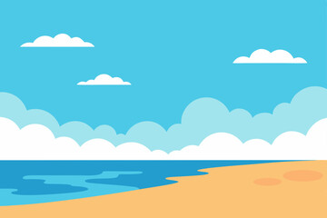 Serene Tranquil Anime Style Beach Scene with Fluffy Clouds Wallpaper Vector Illustration Background