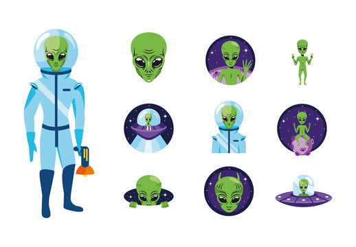 Green and Purple Alien Extraterrestrial Sci Fi Design Set