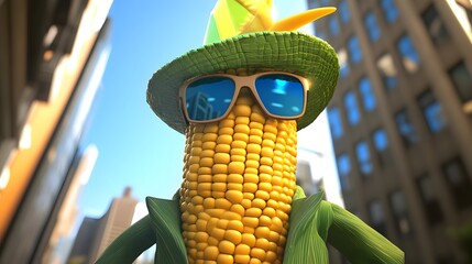 Stylish corn on the cob in urban setting.