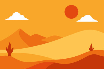 Fototapeta premium Intense Summer Heatwave in a Hot Desert Landscape Scene Vector Illustration Background