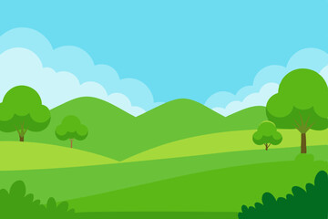 Serene Tranquil Green Meadow Nature Landscape Background Vector Illustration Background
