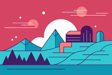 Modern Abstract Landscape Line Art Design in Ultra HD Vector Illustration Background