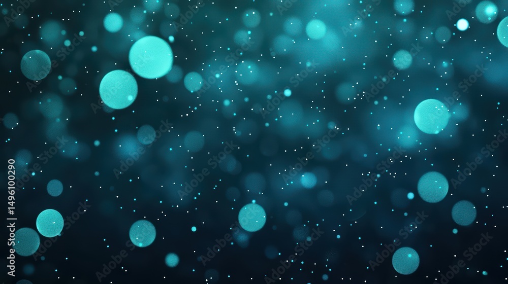 Poster abstract turquoise bokeh background with soft glowing circles and dark tones for creative design pro