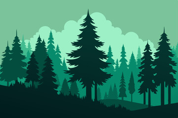 Obraz premium Clean Modern Minimal Forest Silhouette Landscape in 4K Vector Illustration Background