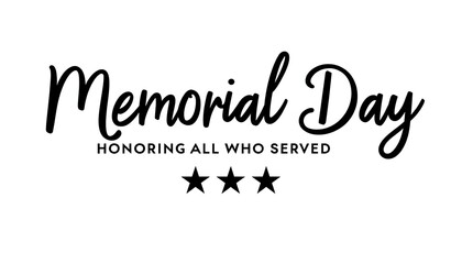 Memorial Day Typography: A stylish and elegant typographic design for Memorial Day, featuring the words "Memorial Day" in a graceful script font.