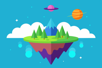 Whimsical Floating Fantasy Nature World in Stunning 4K Vector Illustration Background