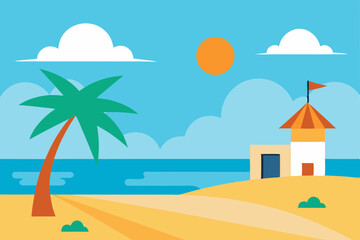 Obraz premium Fun Summer Holiday Beach Scene Vector Background Illustration Vector Illustration Background