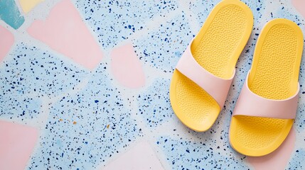 Pastel Pink Yellow Summer Sandals Beach Slides Flat Shoes Comfortable Footwear Trendy Fashion Poolside Relaxing Vacation Style Womens Shoes Casual Summer art girl color  
