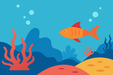 Fototapeta premium Vibrant Underwater Summer Life Scene with Colorful Fish and Coral Reef Vector Illustration Background