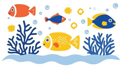 Naklejka premium Colorful fish swimming in ocean.