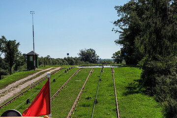 Famous railroad transport on boat among the canals